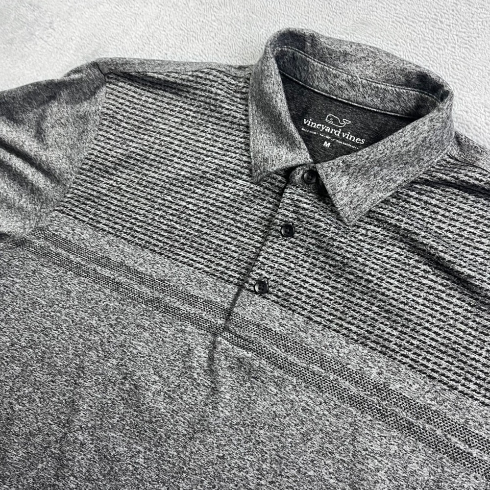 Vineyard Vines Mens Gray Textured Stripe Performance Polo Shirt Size‎ M